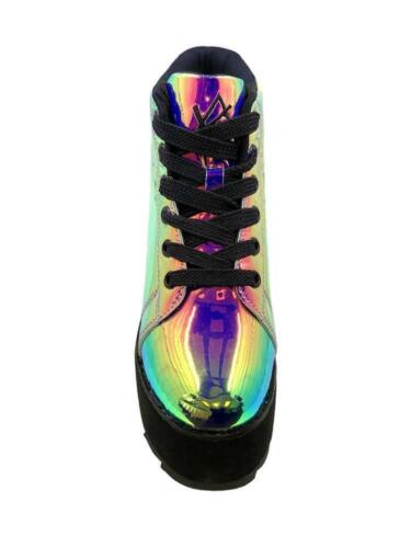 YRU Lala Hi Pink Black Atlantis Holographic Punk Raver Gothic Platforms Sneakers - Picture 3 of 6