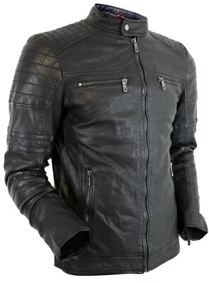 Lederjacke Herren Schwarz Lammleder Bikerjacke Clubjacke Übergangsjacke Slim - Bild 1 von 4