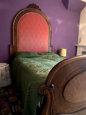 VICTORIAN ANTIQUE BED WALNUT MAHOGANY 2.4M  HEADBOARD SPRUNG BASE