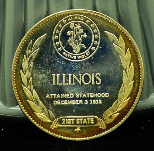 925 Silver Franklin Mint Art Round State of Illinois - Picture 2 of 2