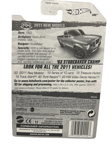 Hot Wheels 2011 HW Premiere 29/50 029 1963 '63 Studebaker Champ Goodyear - Picture 2 of 2