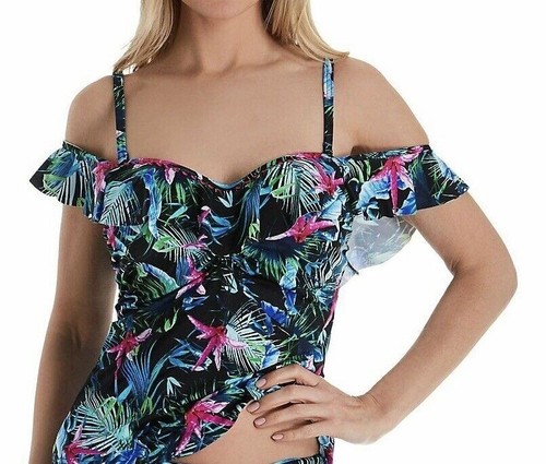 Freya Jungle Flower Tankini Set Black Size 30FF XS Strapless Bardot Top Brief - Picture 9 of 12