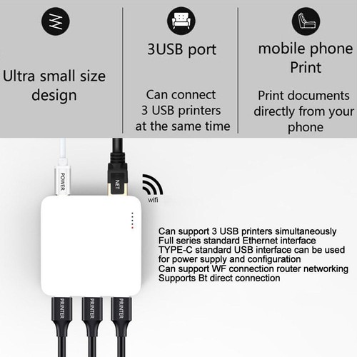 Blue-TH USB Print Server Networking with 3-Port Ethernet Printers.AU For R0W1 - Afbeelding 8 van 18