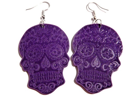 LASER CUT SUGAR SKULL EARRINGS Dia de los Muertos hypoallergenic death goth C5 - Picture 5 of 7