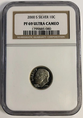 2000 S Silver Proof Roosevelt Dime Graded PF69 ULTRA CAMEO by NGC 1799885-080