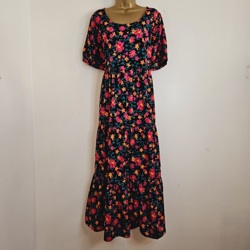NEW Ex EVANS Size 18 20 Floral Print Frill Hem Midi Maxi Dress Pink Black