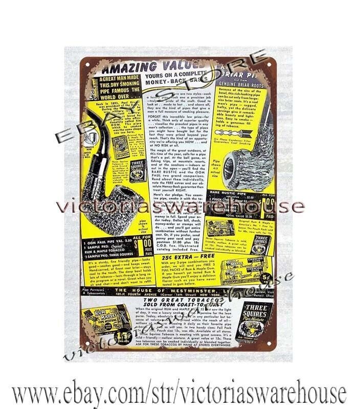 1941 House of Westminster rustic pipe smoking tobacco metal tin sign