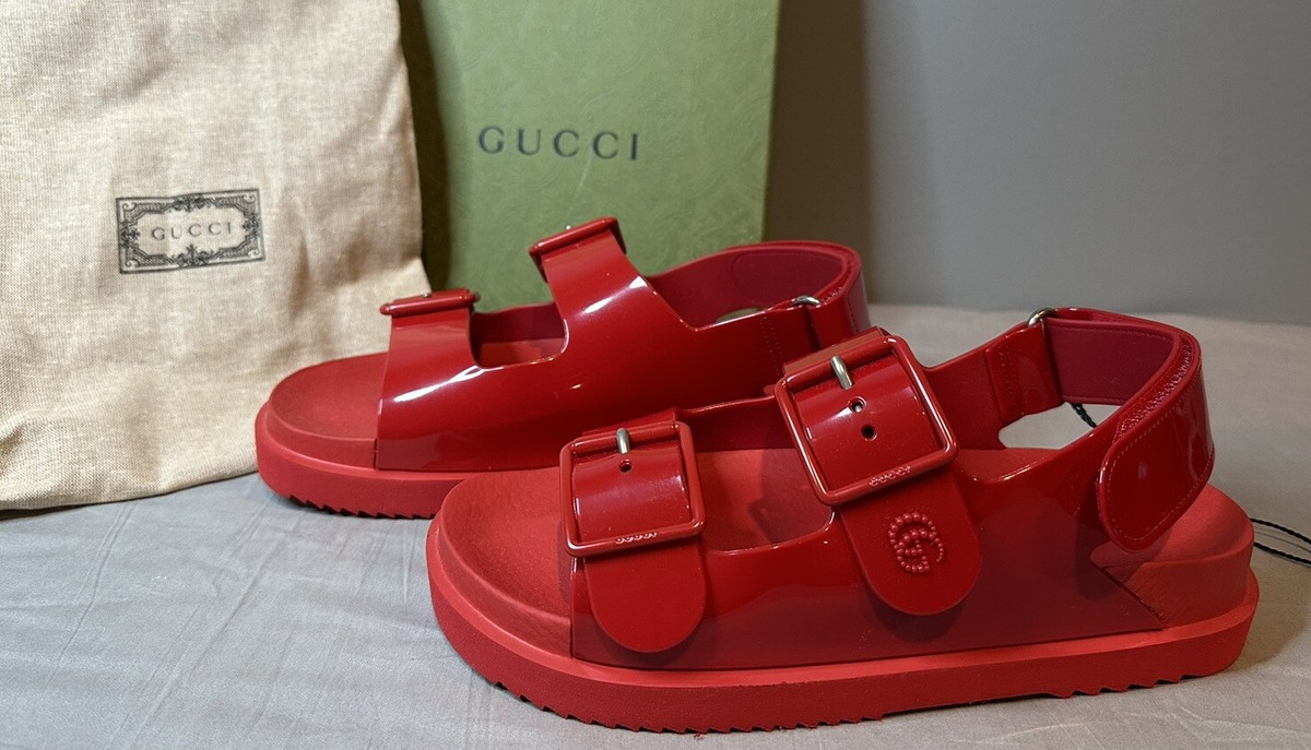 Gucci Mini GG Slingback Sandals Rubber Maple Red Womens Size Gucci Mini GG Slingback Sandals Rubber Maple Red Womens Size