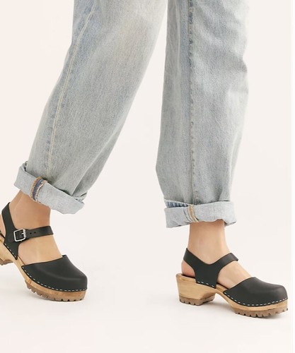 Free People Mia Freja Wood Clog Buckle Strap Black Leather Mary Jane 40 /  10 NEW | eBay