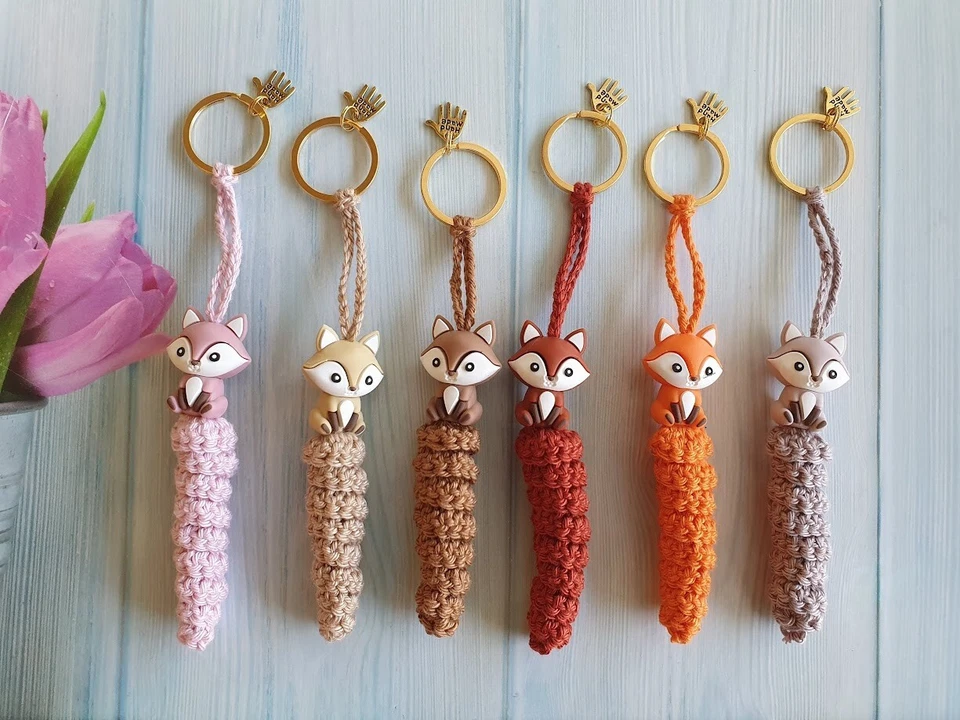 🦊Fuchs Sorgenwürmchen/Glückswürmchen/Glücksbringer mit Spruch Schlüsselanhänger