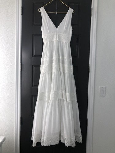 ONE OF A KIND WEDDING GOWN - SILK COTTON CUSTOM TRIM - SIZE 2/4 - SUMMER BRIDE! - Picture 10 of 11