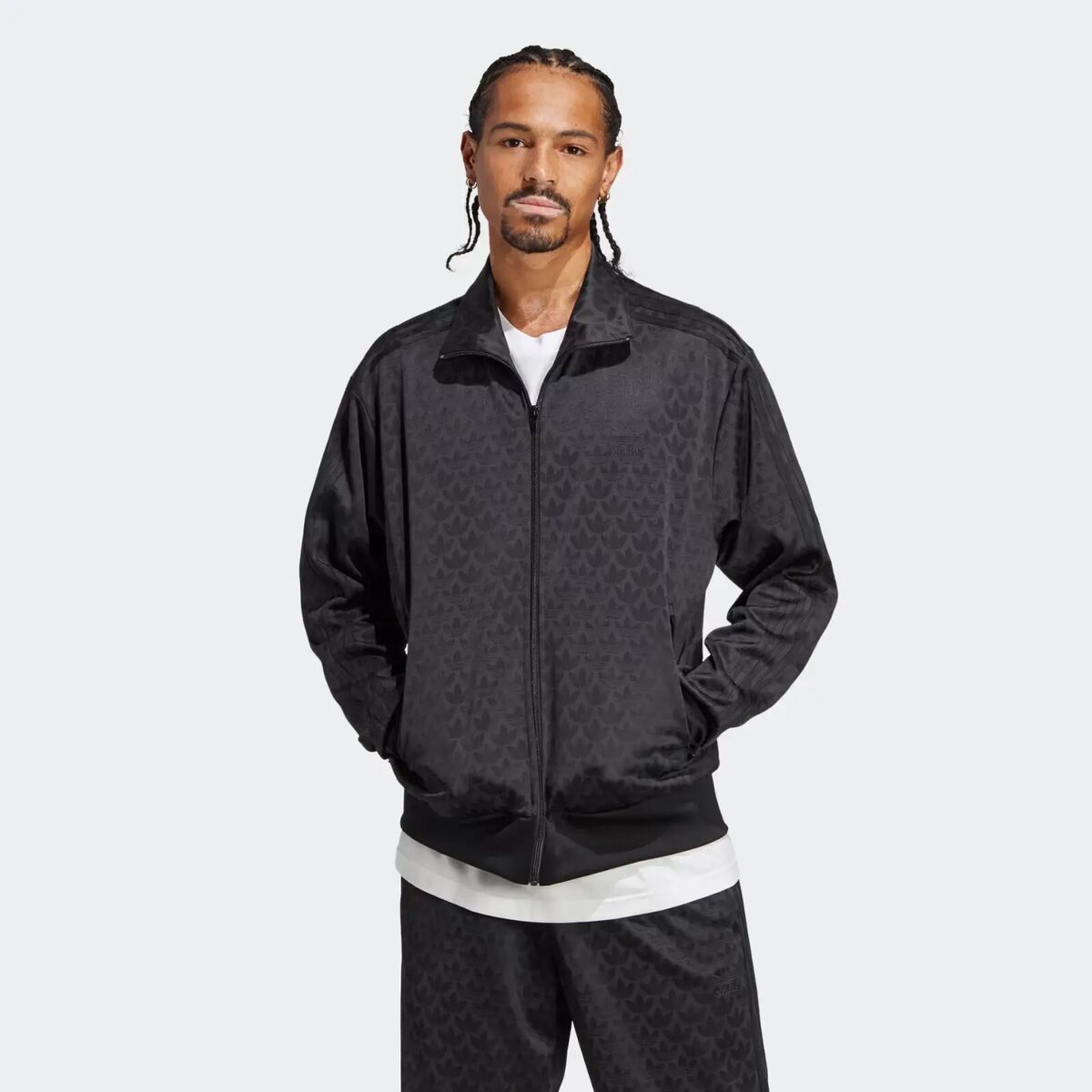Adidas Monogram Print Track Jacket Men's Full Zip Black Adidas Monogram Print Track Jacket Men's Full Zip Black