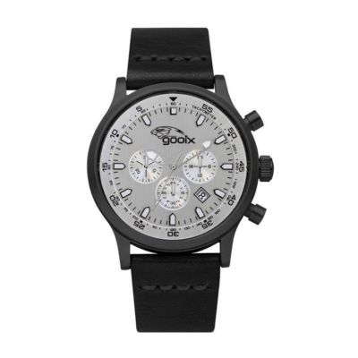 MENS GOOIX CHRONOGRAPH WATCH HUA-05893 STEEL CASE PVD BLACK LEATHER STRAP 