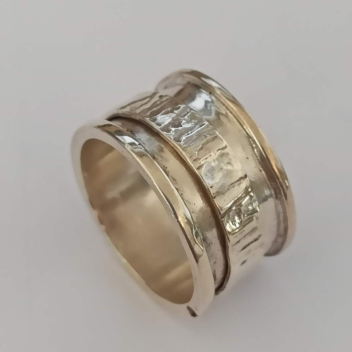 Silver Spinner Ring Handmade Artisan 925 Band Modernist Textured 8
