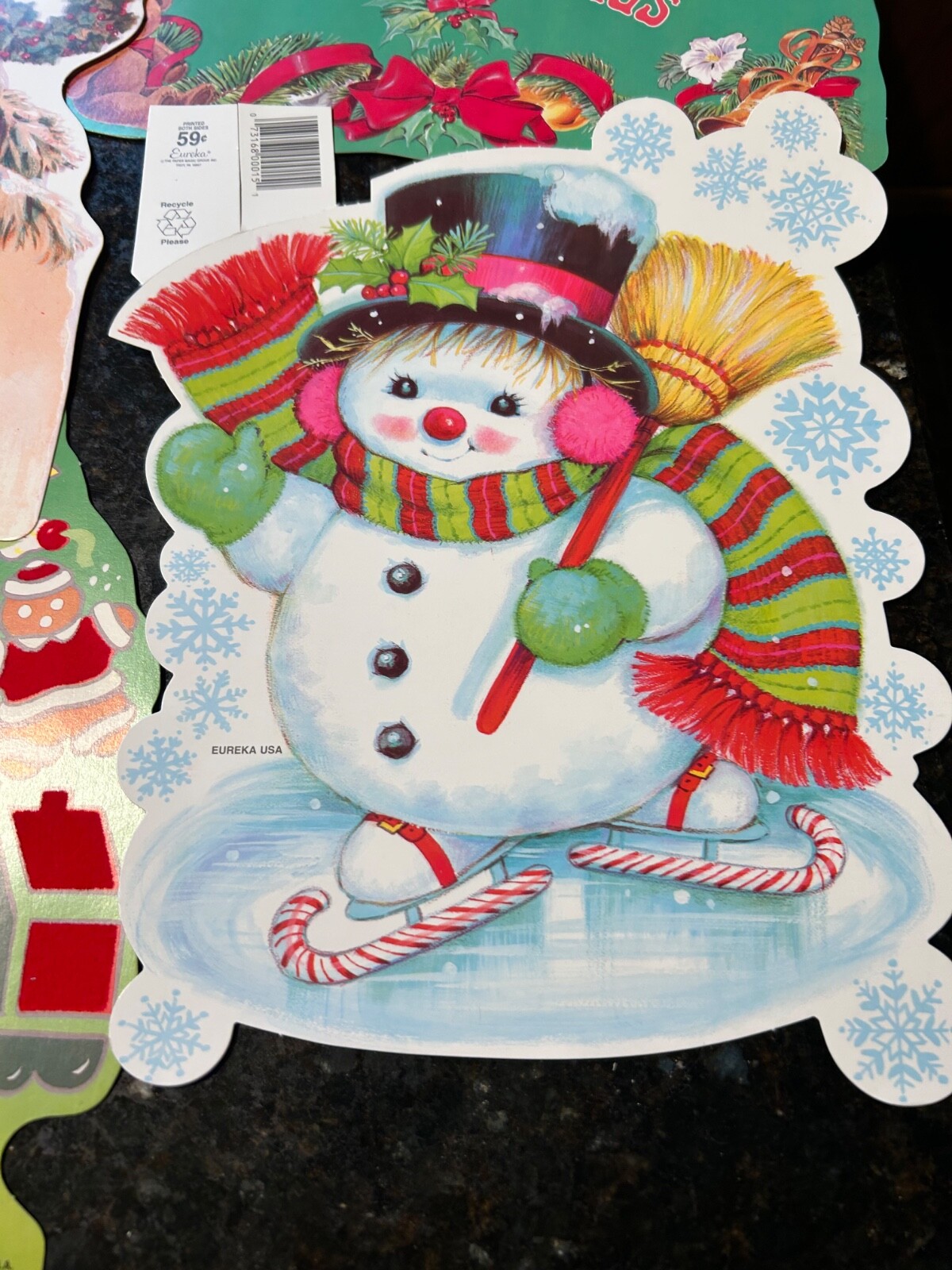 6 1990's Eureka Christmas Wall Decor Die Cuts Santa Snowman 2 Felt Trees Teacher