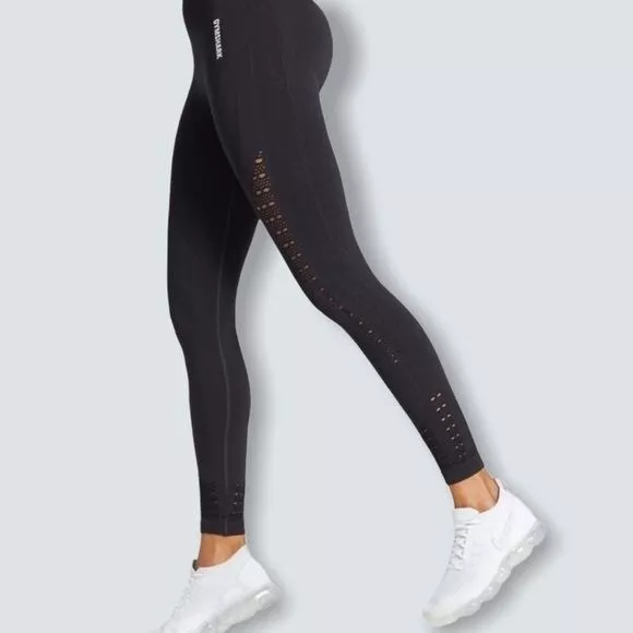 Gymshark Women’s Energy+ Seamless Leggings, Black, Cutout Size XS