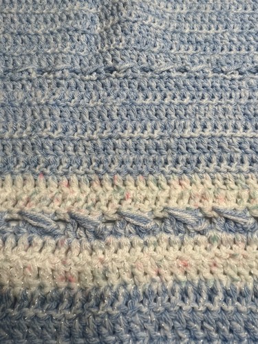Coppia di coperte bambino vintage fatte a mano all'uncinetto blu bianco - Foto 10 di 12