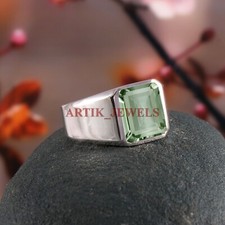 Natural Green Amethyst Gemstone with 925 Sterling Silver Ring for Men's 4988