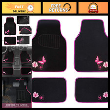 Cute Pink Butterfly Flower Car Floor Mats Set Of 4 Universal Fit For Suvs Se