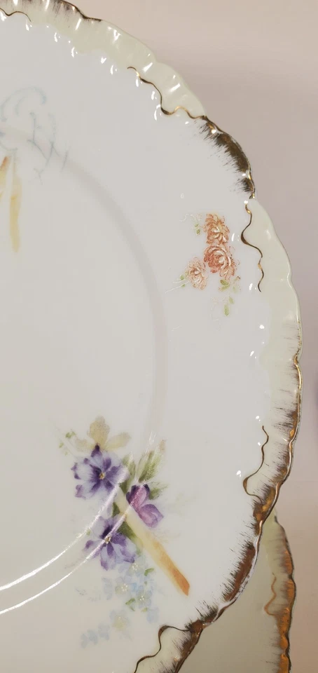6 Platos Rosenthal 9 pulgadas Pintados a Mano Monbijou Púrpura Iris Cinta Oro c. 1891 Foto 4 de 4