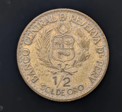 Banco Central de Reserva del Peru 1965 1/2 Sol de Oro Brass KM# 239 Peru A49