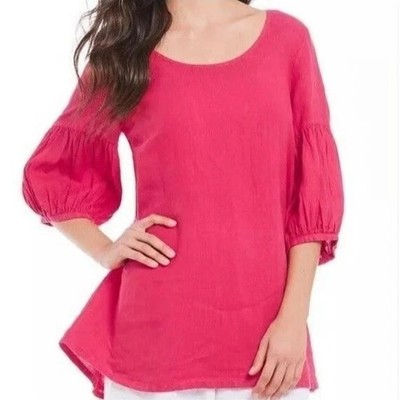 Bryn Walker Linen Lantern Sleeve Tunic Top M Valerian Pink Boho Langenlook Artsy