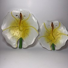 Pair of Vintage Wood Flowers Hand Painted Light Wood Art or Craft Piece Stacking