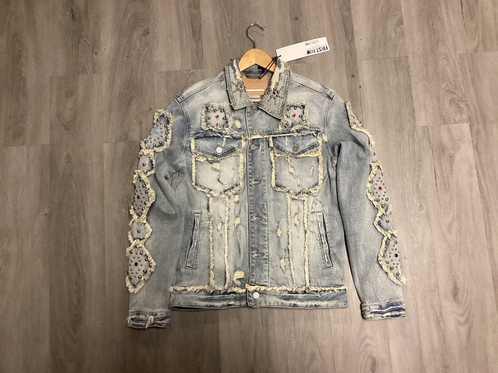 GIACCA PRIMA FILA DENIM STRASS TAGLIA SMALL NUOVA VENDITA AL DETTAGLIO 125€