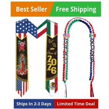 Mexican American Graduation Stole 2026 - Mexican USA Flag Graduation Sash Class