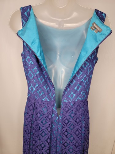 Abito MUSETTE taglia 2 midi senza maniche pizzo blu foderato zip lunghezza ginocchio girocollo - Foto 7 di 10