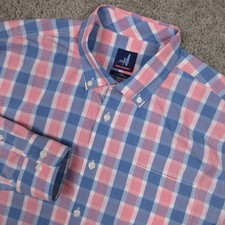 Johnnie-O Shirt Mens Large Blue Pink Plaid Prep-formance Performance Button Up