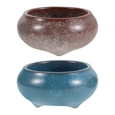 2 Pcs Round Shallow Bonsai Pot Ceramic Plant Pots Succulent Garden Bowl Planter