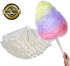 Cotton Candy Cones (100 Pack) – White Kraft Paper Sticks for Floss Sugar &... 