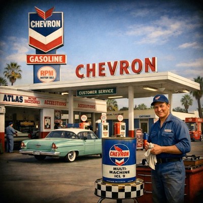 Vintage Chevron 5 Gallon Oil Drum - 1960s Petroliana Gas Station Decor