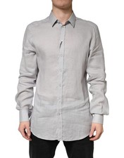 Dolce & Gabbana Gray GOLD Linen Long Sleeves Dress Men's Shirt