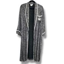Natori Neiman Marcus Vintage Paisley Jacquard Robe Duster Black White Medium