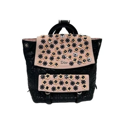 Dior/Stardust Backpack,Black Cannage Lambskin Pink Mesh Floral