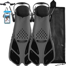 Snorkel Fins, Swim Fins Open Heel Adjustable Swim Flippers Travel Size Short ...