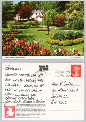 c44585 #2 Trenance Gardens Newquay Cornwall John Hinde Postkarte 1991 Briefmarke