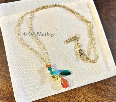 Les Nereides Paris Gold Tone Enamel Peacock Chain Pendent Necklace