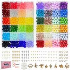 1500 Pcs 8Mm Glass Beads Bracelet Making Kit, 48 Colors Crystal Beads for Jewe