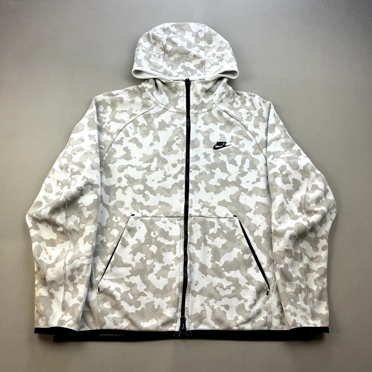 Nike Tech Fleece Hoodie Sweatshirt Adult Large Cream Camo Full Zip - Main Image