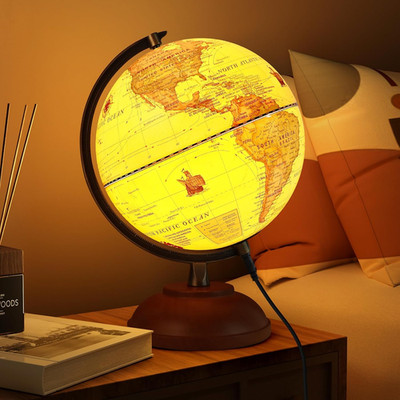 Illuminated World Globe with Wood Stand, 8'' Vintage Globes for , Light up Globe
