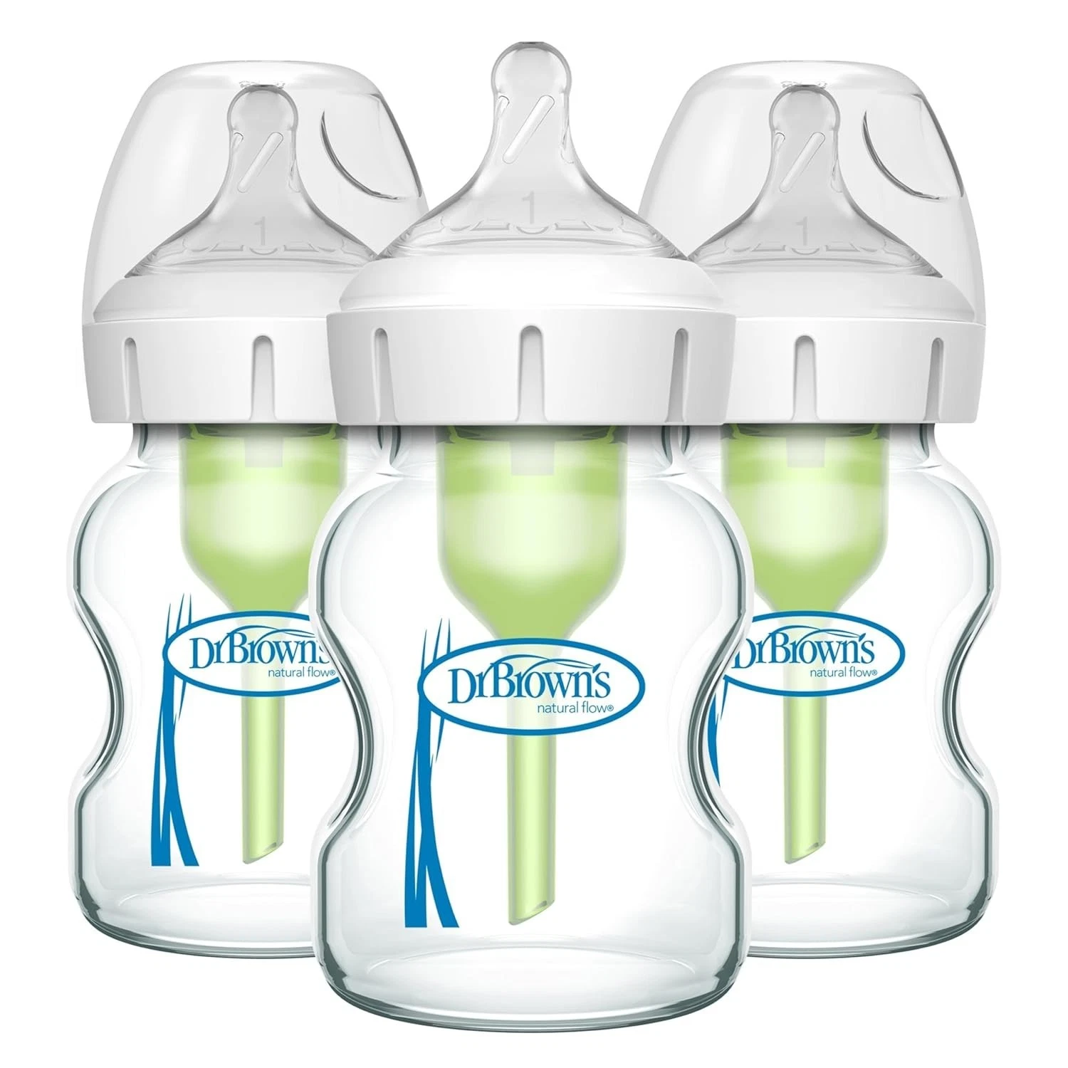 Dr. Brown's Natural Flow Anti-Colic Options+ Wide-Neck Glass Baby Bottles 5 oz/1
