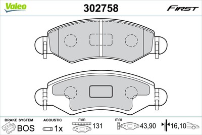 Valeo 302758 brake pad set, disc brake for Subaru, Suzuki