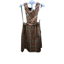 BHS Vintage Tweed Piniform Dress Apron Detachable Browns & Creams Size 10-12 VGC