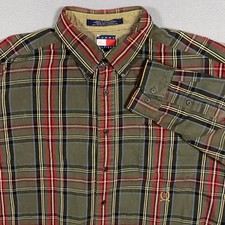 Vintage Tommy Hilfiger Flannel Mens XL Plaid Red Green Lion Crest Logo