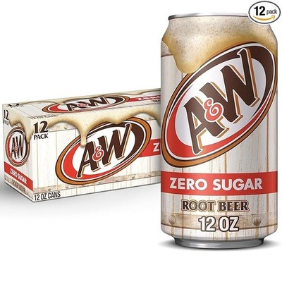 A&W Zero Sugar Root Beer Soda, 12 fl oz cans, 12 count