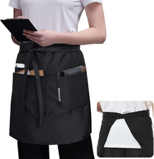 Server Apron Black with 3 Pockets 20 Inch Long Waiter Waitress Bistro Half Wa...