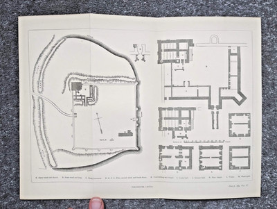 Grundriss und Grundrisse von Porchester Castle - antiker Druck - 1884
